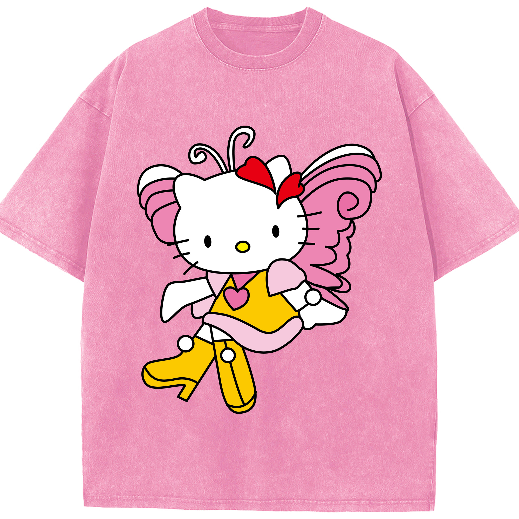 （画像用） Hello Kitty ハローキティ 綿100% ヴィンテージ風 半袖Tシャツ（フロントプリント）